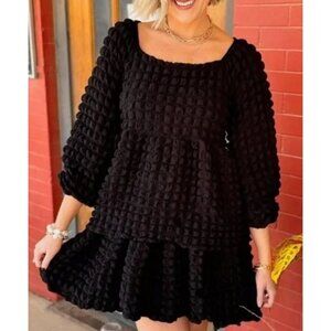 Simply Southern NEW Bubble Mini Dress XL Black Tiered Fun Flirty Summer Ruffle
